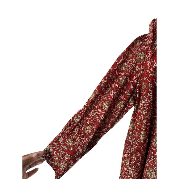 eShakti The Artisanal Collection Boho Bohemian Ruffle Collar Long Sleeve Blouse - Picture 4 of 15